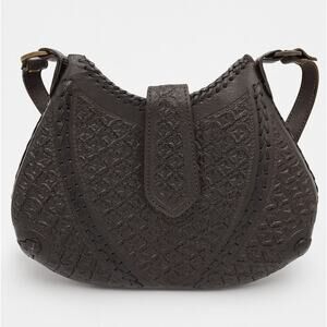 EDUARDO ALCALA Hand Tooled Leather Shoulder Bag Dark Brown